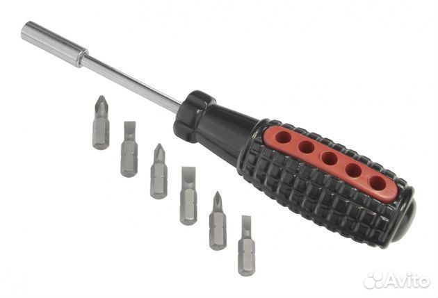 Отвертка с 6 сменными насадками крестовыми и шлице