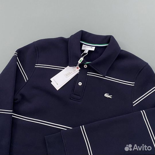 Свитшот lacoste на пуговицах синий (флис)