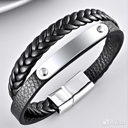 Мужской кожаный браслет для гравировки