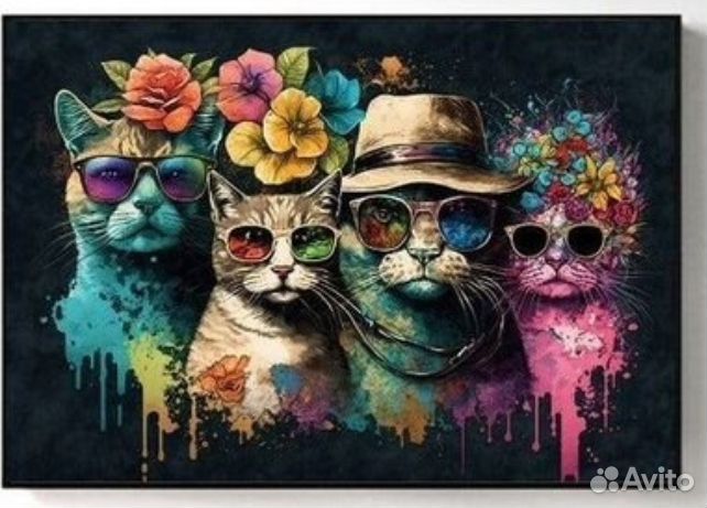 Интерьерная картина Модные коты Яркие эмоции
