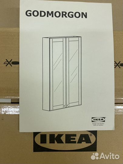 Зеркальный шкаф в ванную IKEA godmorgon светло-сер