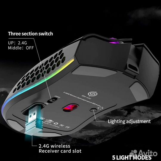 Беспроводная игровая мышь BM600 перезаряжаемая