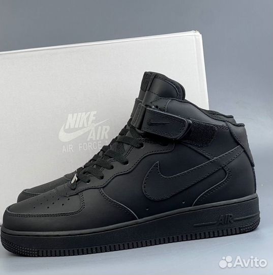Теплые Nike Air Force 1 Черные с мехом Black