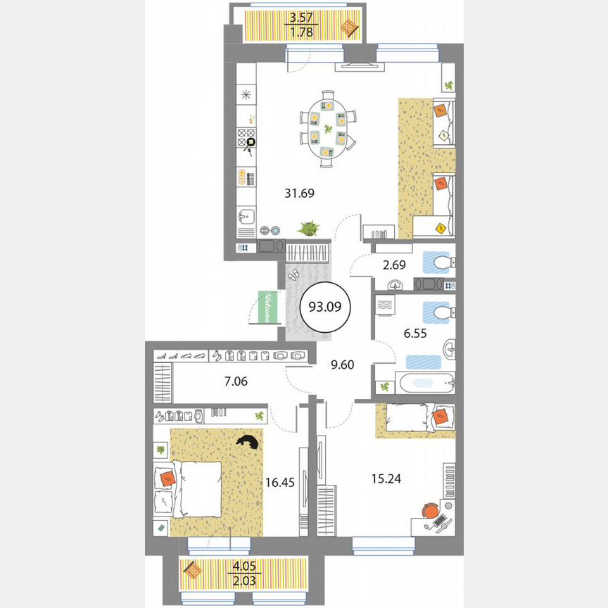 2-к. квартира, 93,1 м², 5/12 эт.