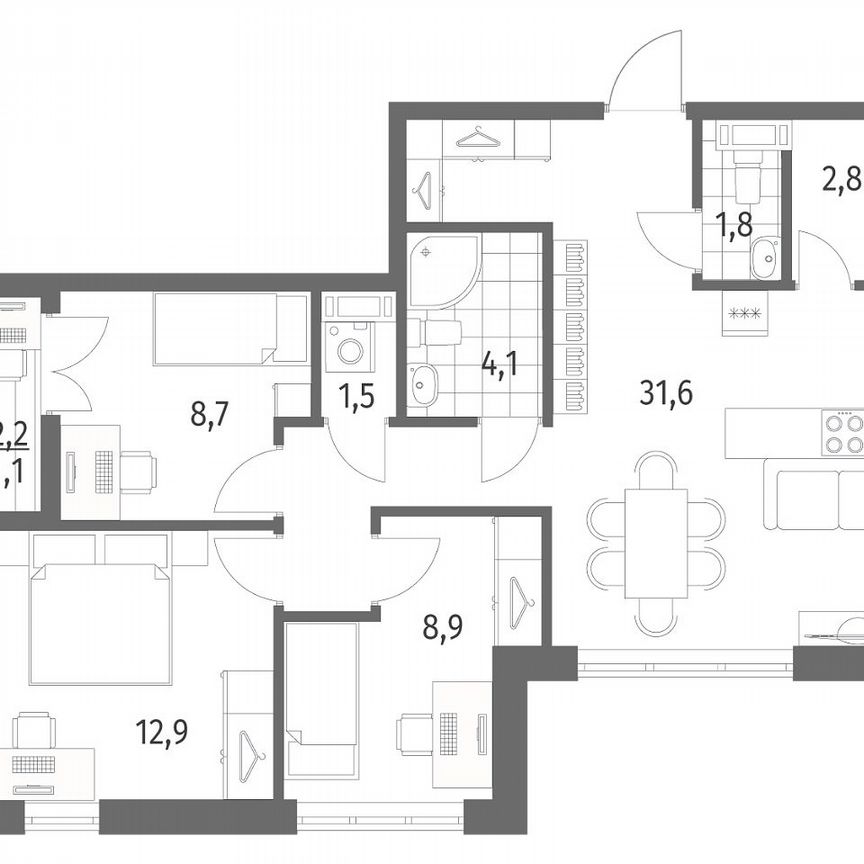 3-к. квартира, 73 м², 7/9 эт.