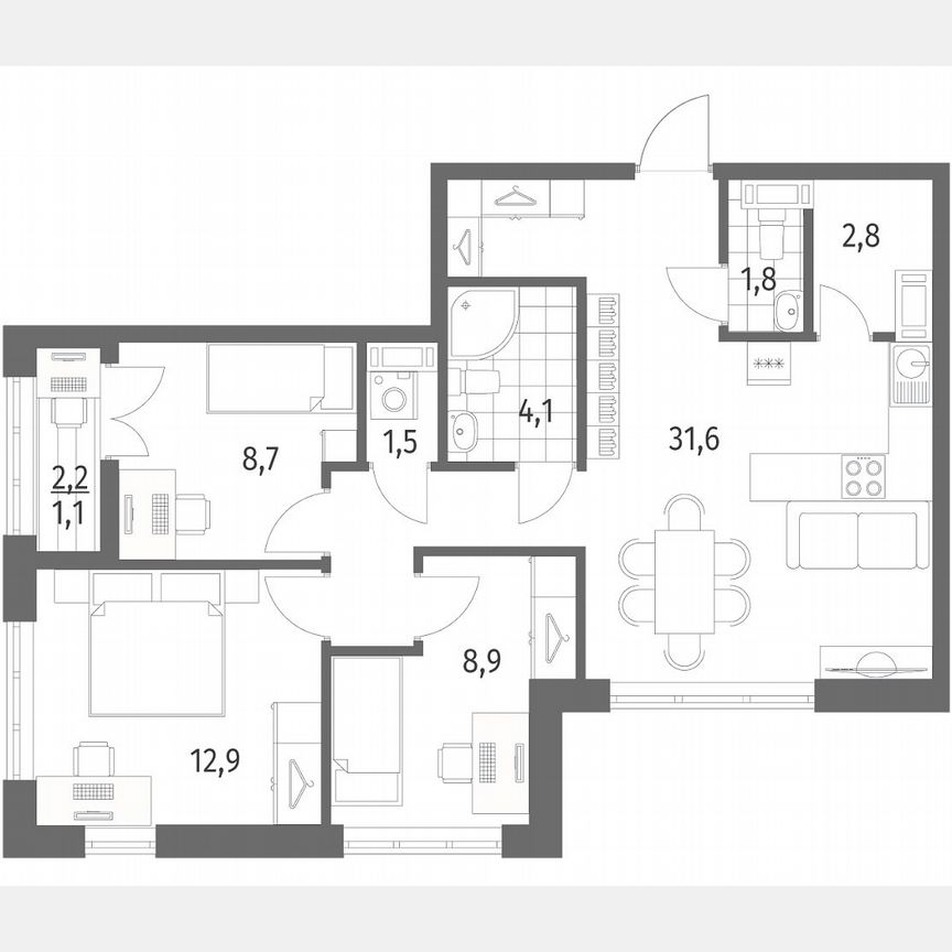 3-к. квартира, 72,9 м², 7/9 эт.