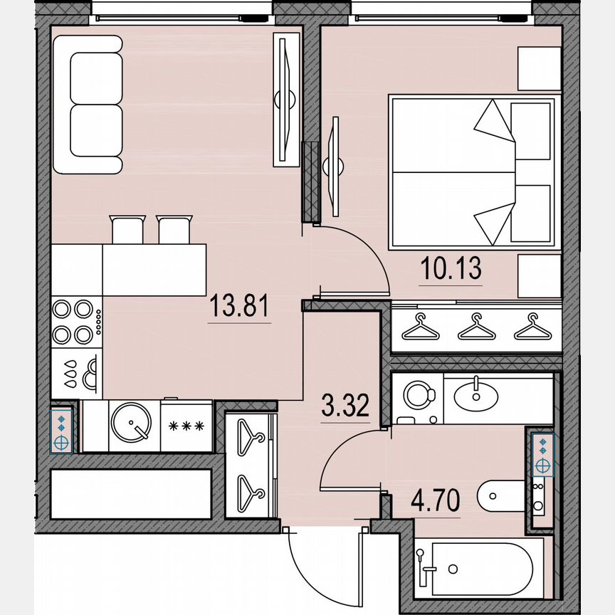 1-к. квартира, 32,1 м², 3/17 эт.