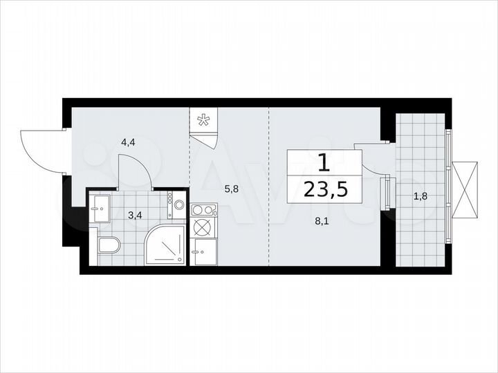 Квартира-студия, 23,5 м², 13/19 эт.