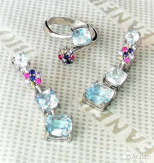 Серьги, кольцо гол.топаз разм.18,5 С211