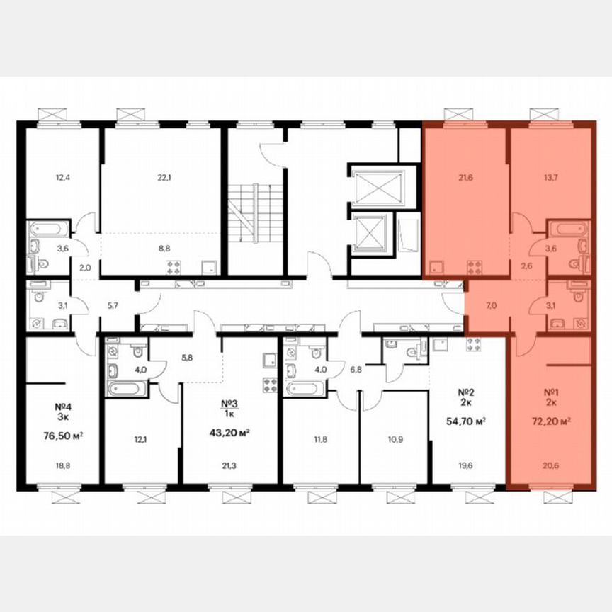 2-к. квартира, 72,3 м², 2/17 эт.