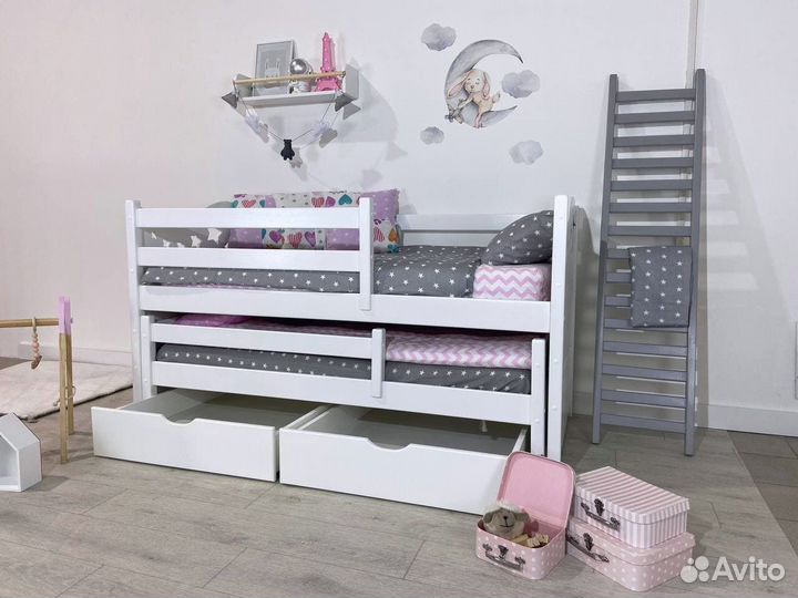 Детская двухъярусная выдвижная кровать