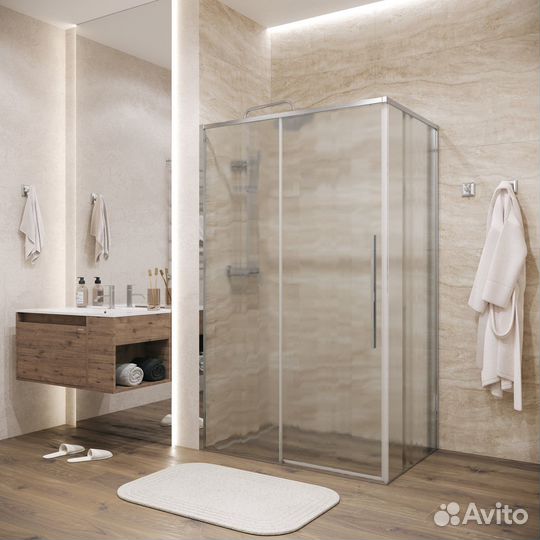Душ перегородка 80x195 см, хром, стекло шиншилла