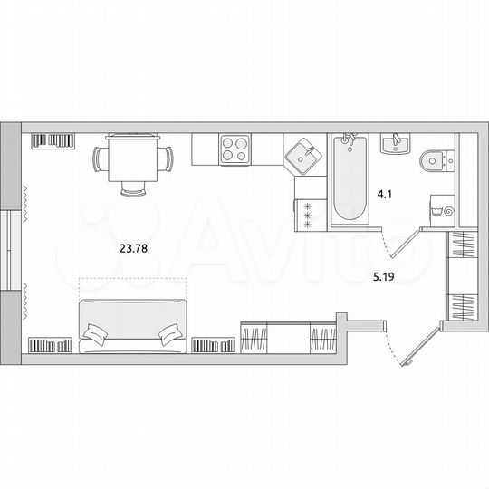 Квартира-студия, 33,7 м², 1/17 эт.