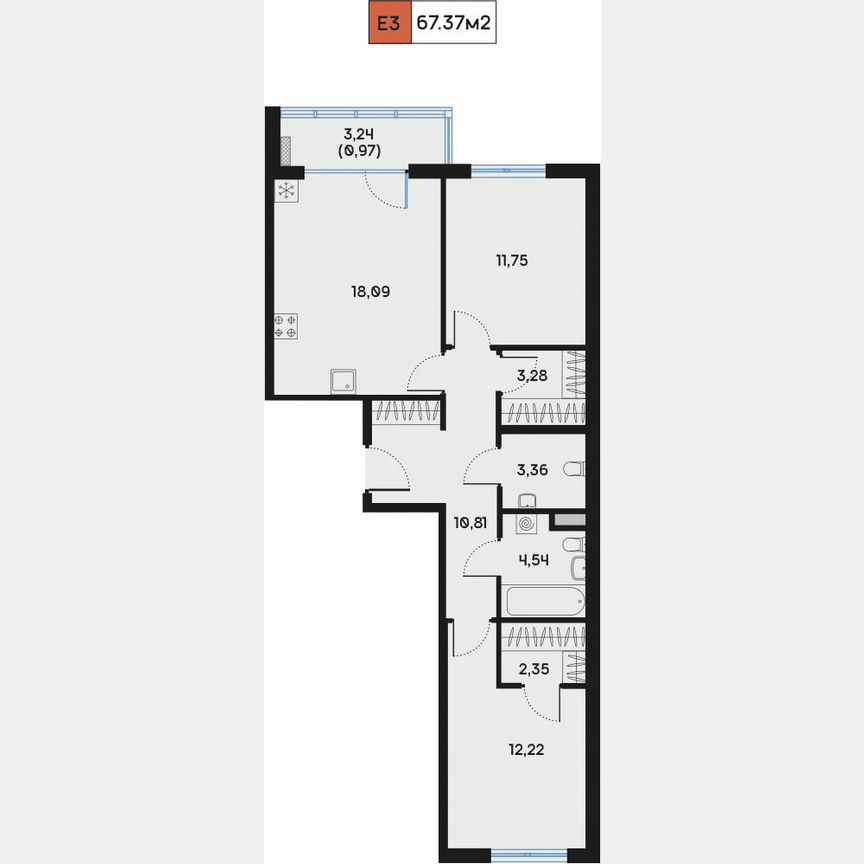 2-к. квартира, 67,8 м², 5/9 эт.
