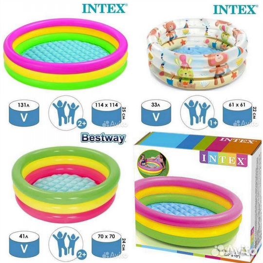 Надувной детский бассейн Радуга,Intex
