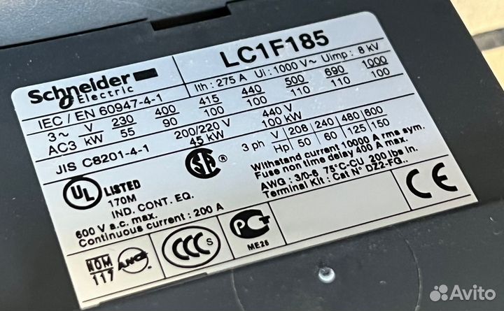 Schneider LC1F185M7 Контактор, новый, 4 шт