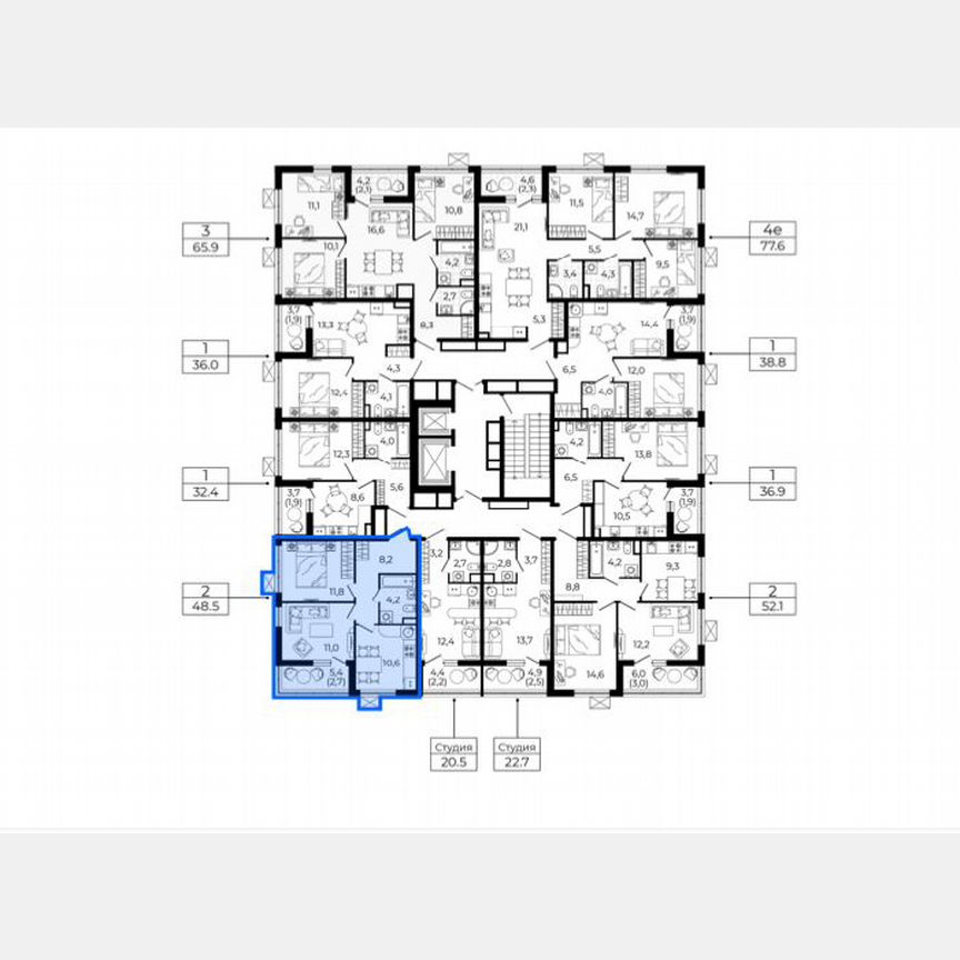 2-к. квартира, 48,5 м², 9/12 эт.