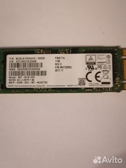 Жесткий диск SSD m2 128 GB samsung