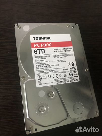 Жесткий диск Toshiba P300 hdwd260uzsva, 6тб, HDD
