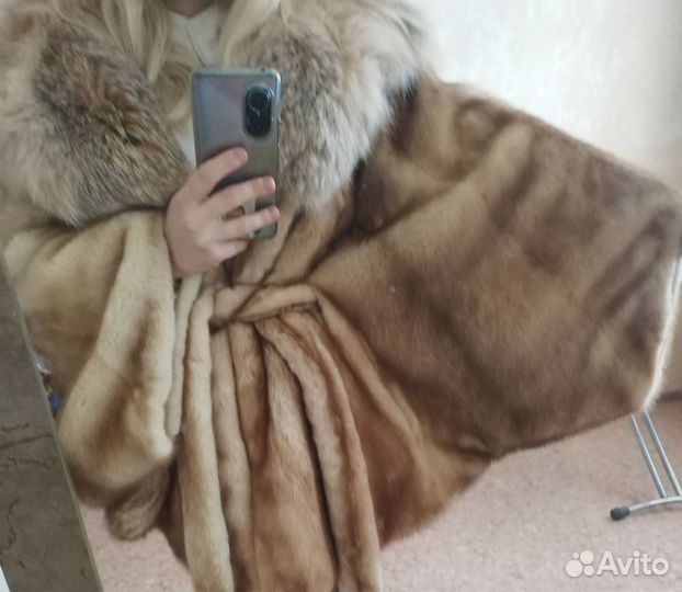 Норковая шуба летучая мышь, капюшон рысь