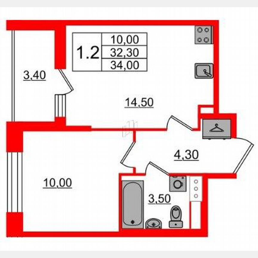 1-к. квартира, 32,3 м², 7/12 эт.