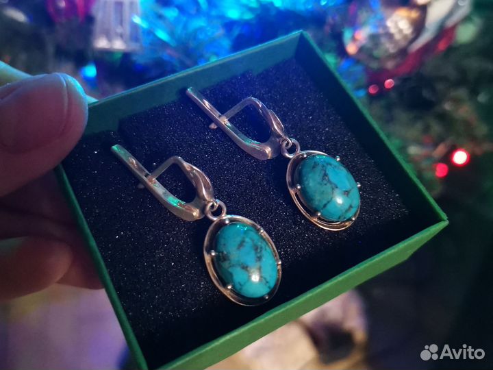 Серьги серебряные с бирюзой