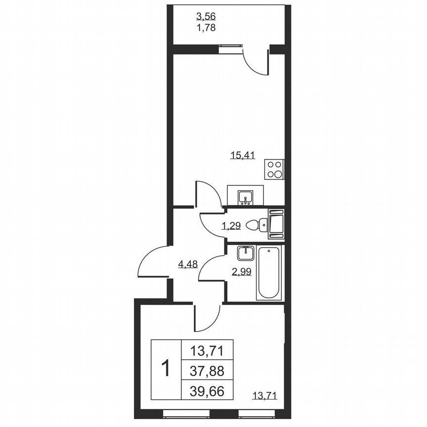 1-к. квартира, 39,7 м², 8/19 эт.