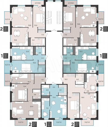 2-к. квартира, 61,7 м², 3/3 эт.