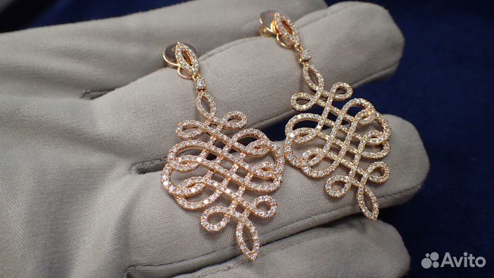 Золотые серьги с бриллиантами 2.33 карат