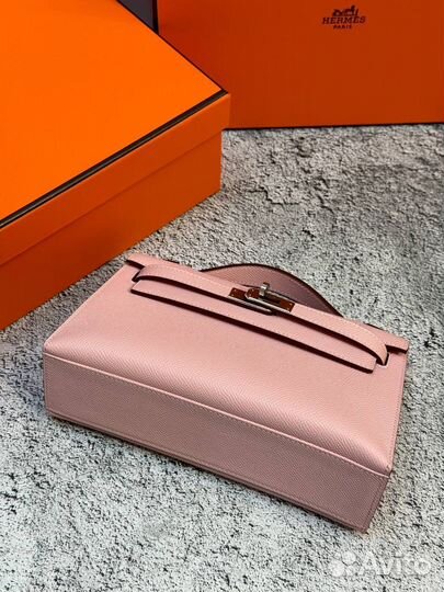 Hermes kelly pochette pink 22 cm кожа Epsom