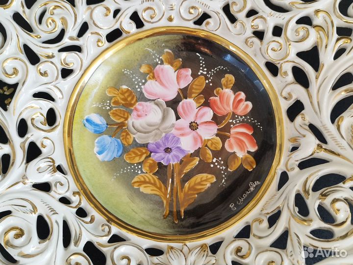 Тарелка панно 36см Каподимонте винтаж Италия