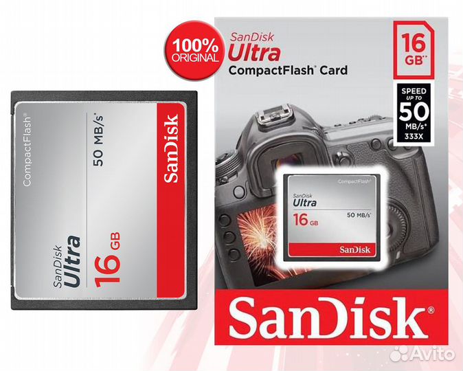 Карта памяти CF SanDisk Ultra 16Gb 50Mb/s