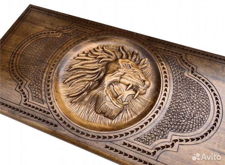 Нарды и шашки резные Красавец лев 61 х 61 см бук Армения 62434