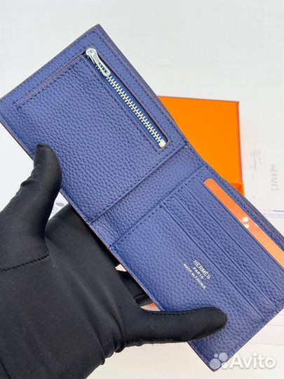 Кошелёк мужской Hermes натуральная кожа синий