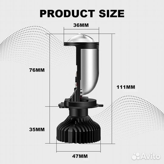 H4 led mini мини линзы авто лампы светодиодные