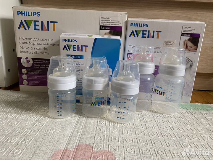 Бутылочки avent, молокоотсос 2в1