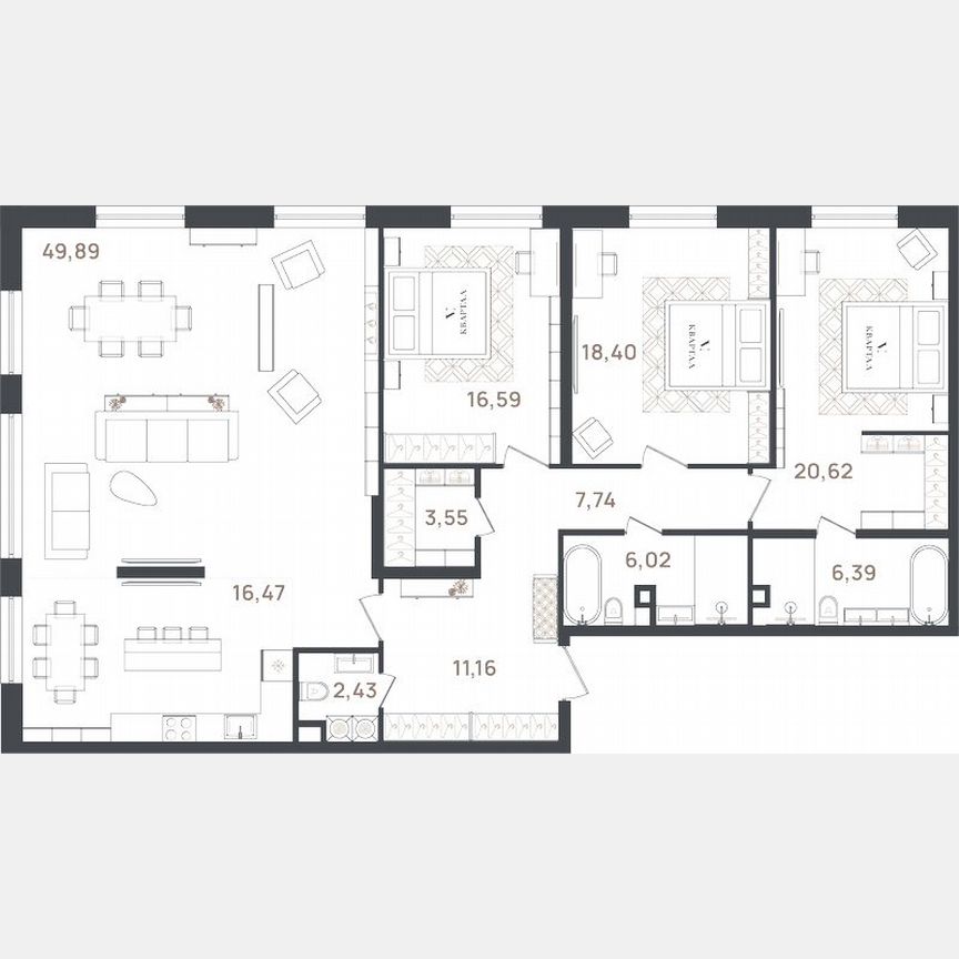 3-к. квартира, 159,3 м², 2/3 эт.