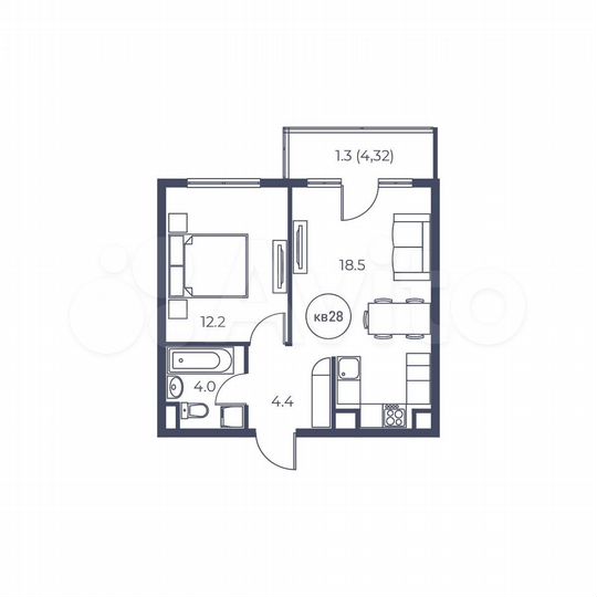 1-к. квартира, 40,4 м², 2/3 эт.