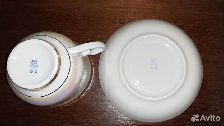 Чайная пара фарфор,перламутр,позолота,СССР,мфз