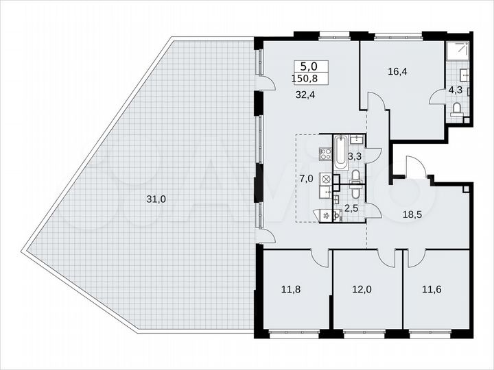 5-к. квартира, 150,8 м², 2/14 эт.