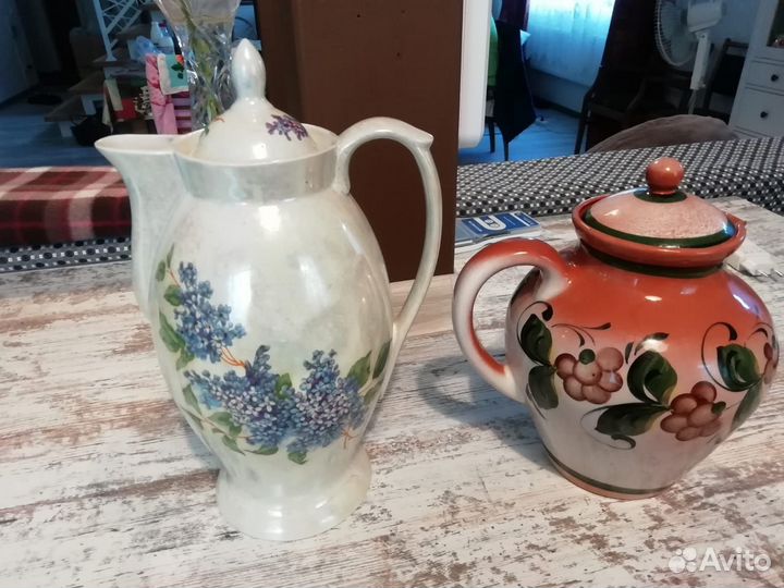 Графин сирень фарфор и коричневая керамика