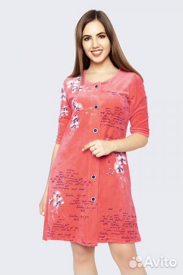 Халат Каролина велюр, коралловый