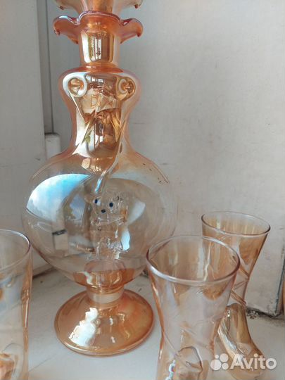 Графин с медведем и стопками сапожками СССР