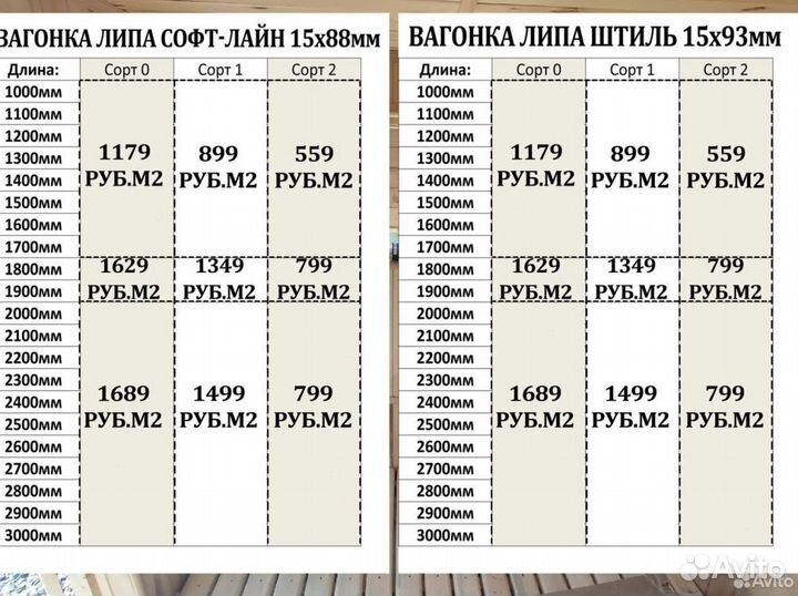 Вагонка липа софт-лайн и штиль 1м 1.5м 2м 2.5м 3м