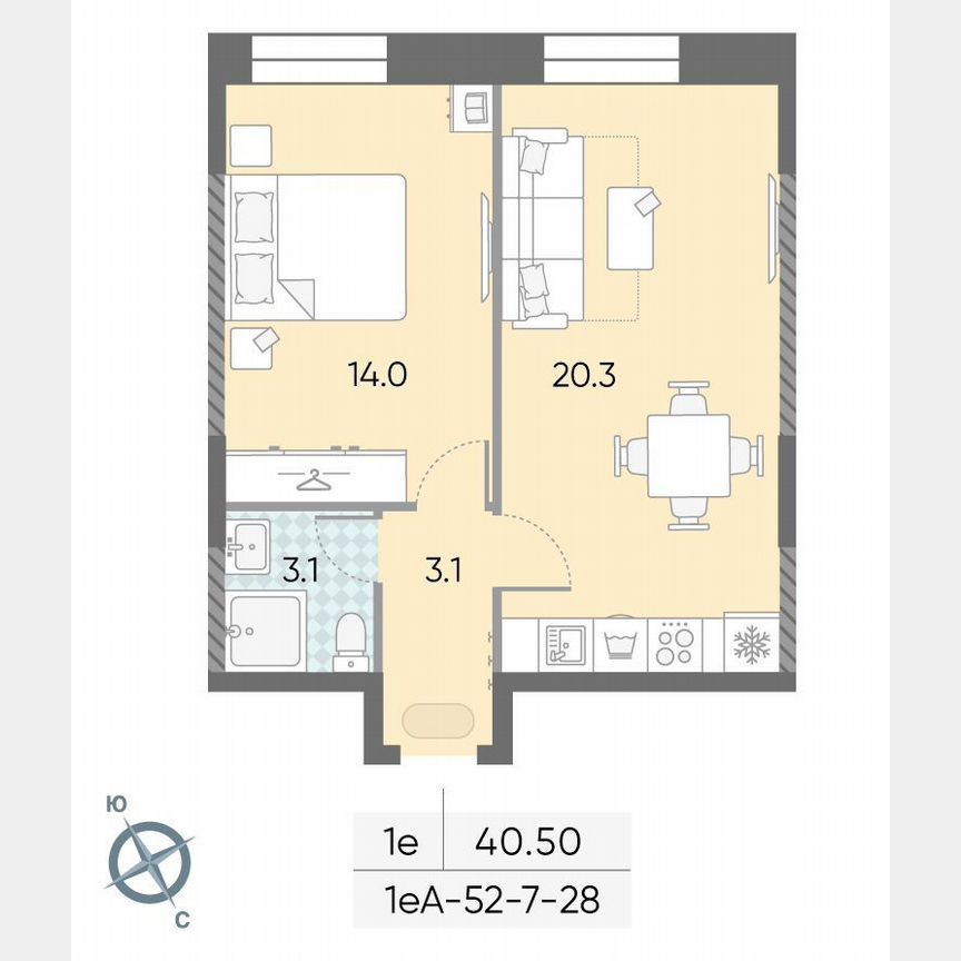 1-к. квартира, 40,5 м², 21/28 эт.