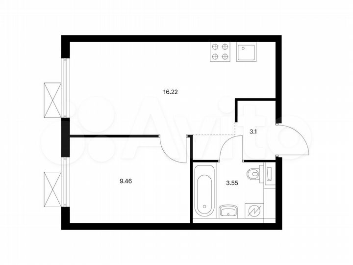 1-к. квартира, 32,3 м², 12/17 эт.