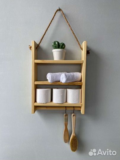 Полка настенная деревянная для ванной, кухни, туал