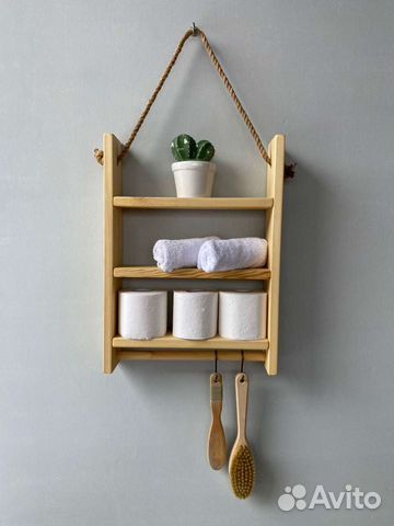 Полка настенная деревянная для ванной, кухни, туал