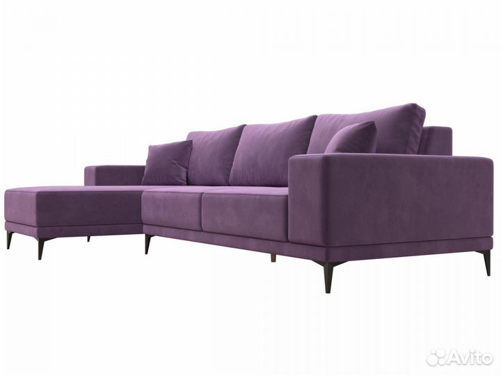 Диван угловой Льюес левый, микровельвет, сиреневый