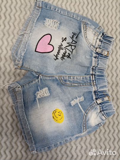 Шорты джинсовые и топы на девочку 110-116